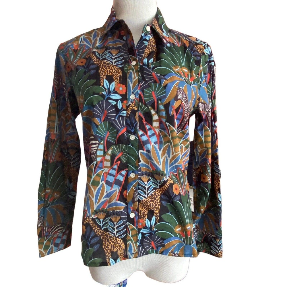 J. McLaughlin Button Shirt Womens XS Zoo Animals Giraffe Zebra Top Cotton